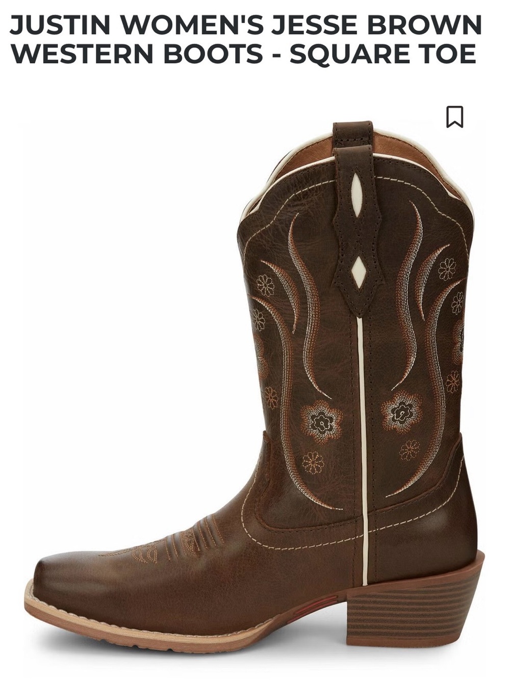 New in Box Justin Women's Jesse Brown Western Boots - Square toe Brown 9B - Picture 3 of 9